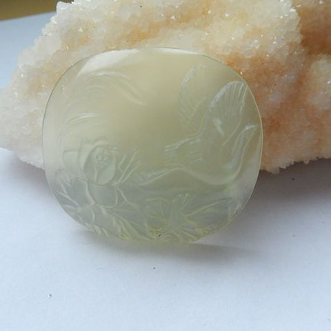 Natural Stone Nephrite jade Carved Flower Cabochon, 39x35x7mm, 14.1g - MyGemGarden