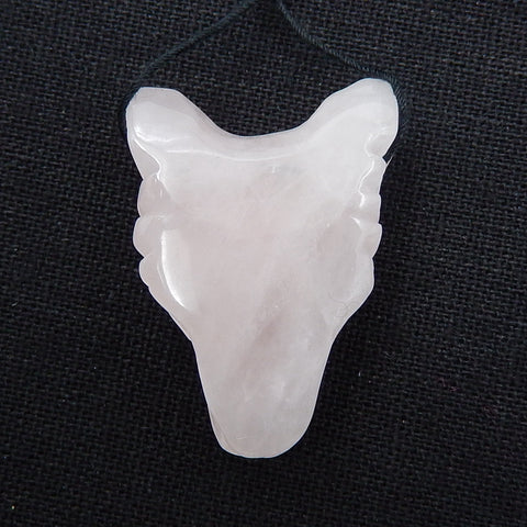 Handmade Rose Quartz Carved Wolf Head Pendant Bead, 37x27x13mm, 13.8g - MyGemGarden