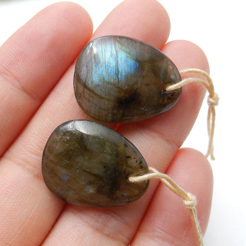 Natural Labradorite Drilled Stone Earrings Pair, 21x17x6mm, 6.4g - MyGemGarden