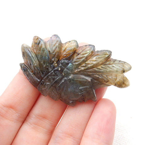 Vintage Hand Carved Labradorite Gemstone Indian Head Pendant, 50x28x7mm, 13.6g