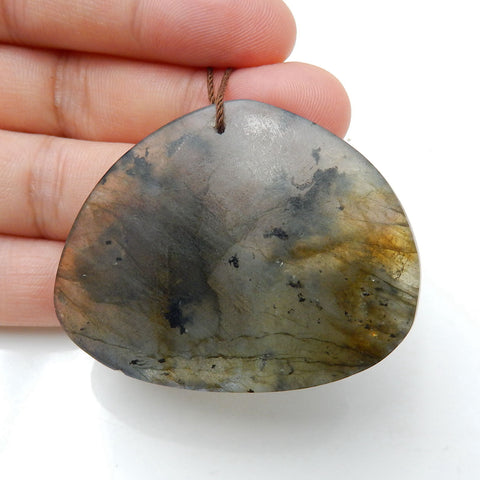 Handmade Carved Lion Labradorite Gemstone Pendant, 47x37x10mm, 21g - MyGemGarden