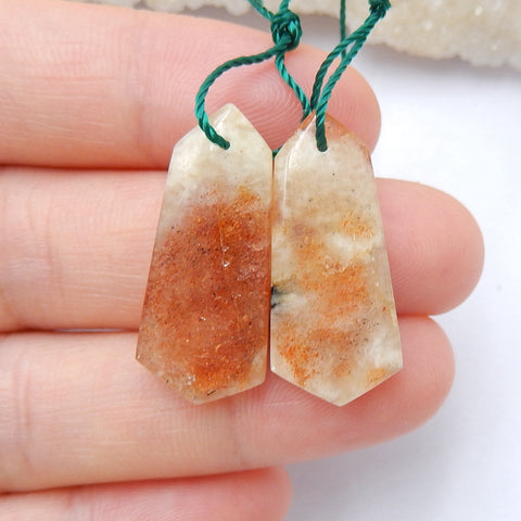 Natural Sunstone Drilled Earrings Pair, stone for Earrings making, 26x11x4mm, 4.5g - MyGemGarden