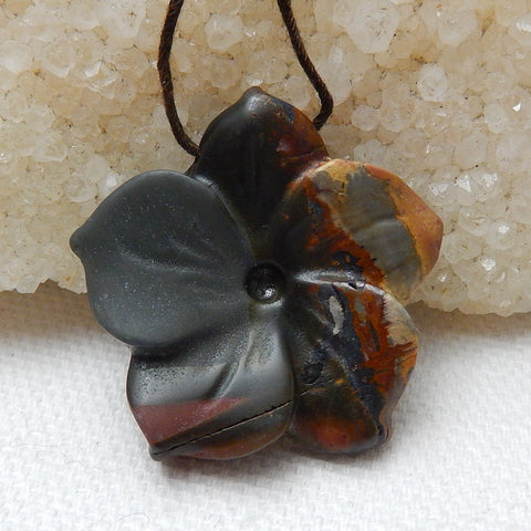 Natural Multi-Color Picasso jasper Carved Flower Drilled Pendant Bead, 29x28x5mm, 5.3g - MyGemGarden