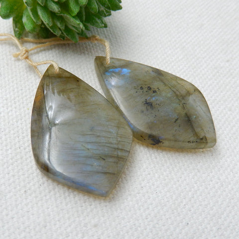 Flashy and Shining Labradorite Drilled Stone Earrings Pair, 37x22x6mm, 13.3g - MyGemGarden