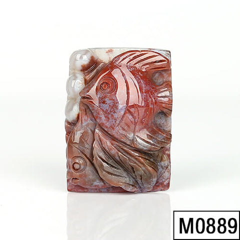 Sale 1 Piece Unique Hand Carved Angel Fish Multicolor Ocean Jasper Pendant Stone, 34-35mm - MyGemGarden