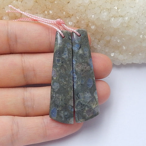 Natural blue sandstone Earrings Pair 45x12x4mm,7.3g - MyGemGarden