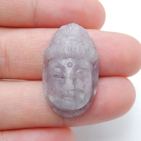 Carved Pink Tourmaline Guanyin Head Gemstone Cabochon, 24x15x9mm, 5g - MyGemGarden