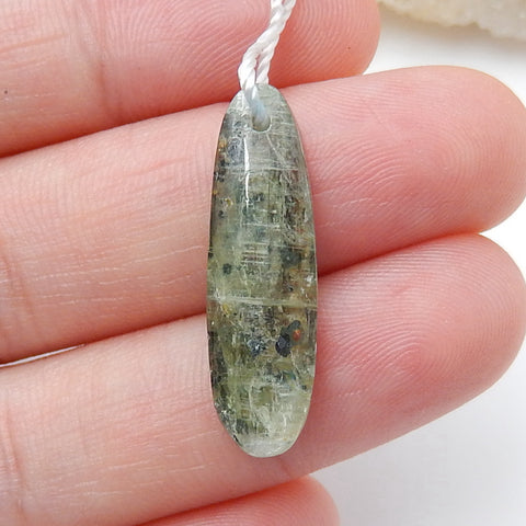 Natural Green Kyanite Drilled Oval Pendant Bead, 25x7x4mm, 2.1g - MyGemGarden