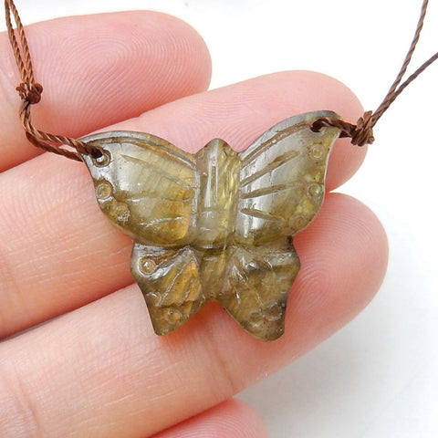 Labradorite Carved butterfly Pendant Bead, 24x21x4mm, 3.3g - MyGemGarden