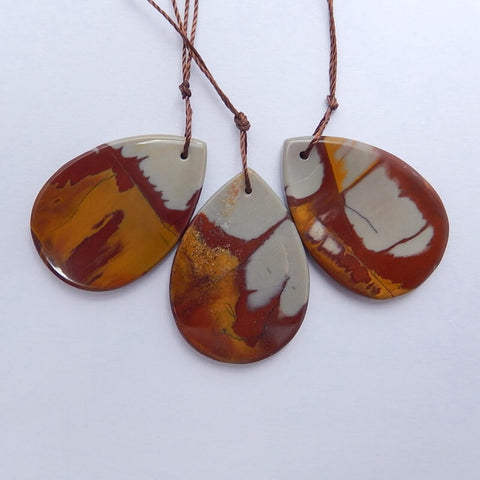 3 PCS fire picture jasper Gemstone Pendant Bead Set, 30x21x3mm, 10.7g - MyGemGarden