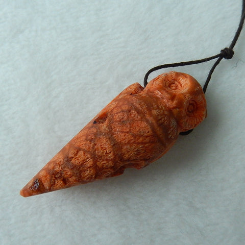 Accept Custom Size New Fashion Orange Fossil Coral Carved Owl, 48x19x16mm, 11g - MyGemGarden