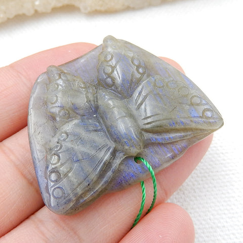 Handmade Labradorite Butterfly Pendant, Animal Carving, 37x30x8mm, 14.4g - MyGemGarden