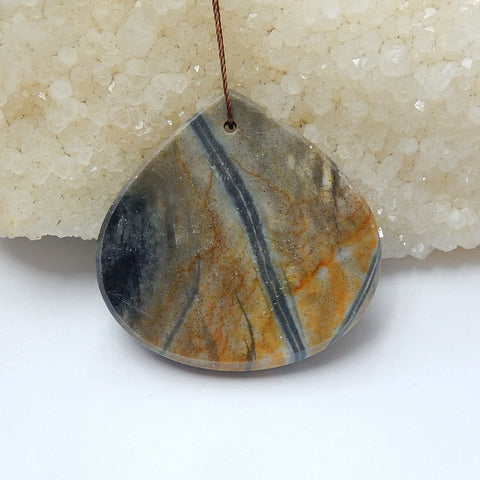 Natural Picasso Jasper Drilled Gemstone Pendant Bead, 42x43x5mm, 18.8g - MyGemGarden