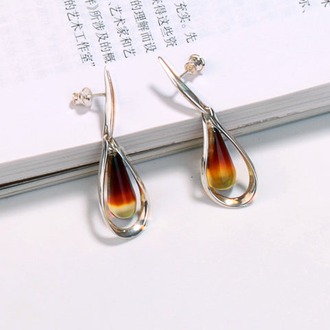 New Design Hot Sale 925 Silver with Natural Amber Gemstone Earrings 6.7g - MyGemGarden