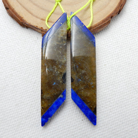 Nautual Labradorite Lapis Lazuli Glued Earrings Pair, 51x11x4mm10.6g - MyGemGarden