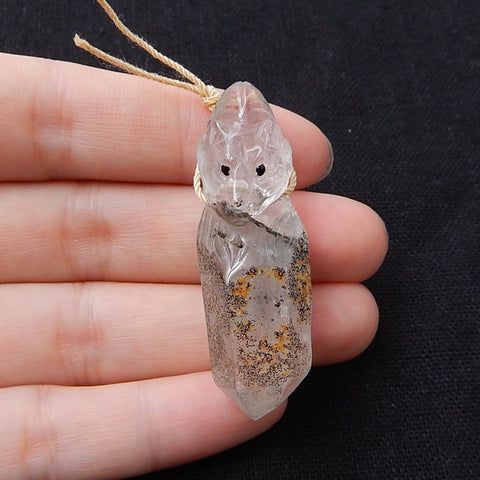 Carved wolf Quartz Gemstone Pendant, Fashion Pendant, Animal Necklace Pendant, Unique Pendant, 47x14x14mm, 13.6g - MyGemGarden