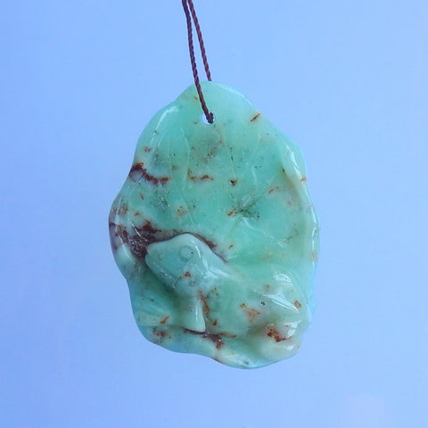 Top quality Chrysoprase Carved Frogs On Lotus Pendant, 40x29x12mm, 11.5g - MyGemGarden