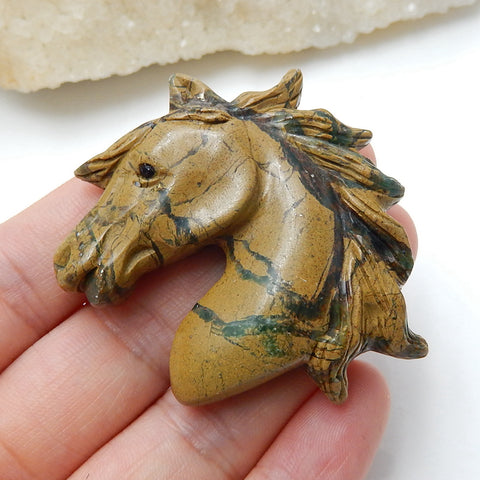 Handmade Green opal Carved horse head Pendant Bead, 49x46x10mm, 28.8g - MyGemGarden