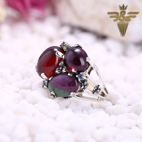 New Arrival!!Natural Gem Red Agate With Ruby And Zoisite And Garnet Zircon Sterling Silver 925 Ring Charms For Women Jewelry(Ring 6 Size) - MyGemGarden