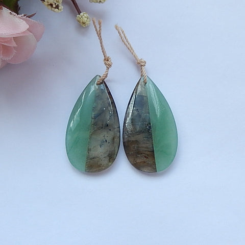 Labradorite And Green Aventurine Glued Gemstone Earrings Pair 34x18x4mm,8.3g - MyGemGarden