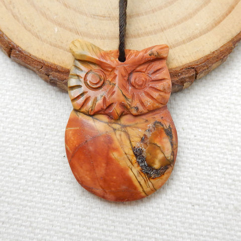 Hand Carved Multi-Color Picasso Jasper Gemstone Owl Pendant Bead, 30x21x4mm, 4.2g - MyGemGarden