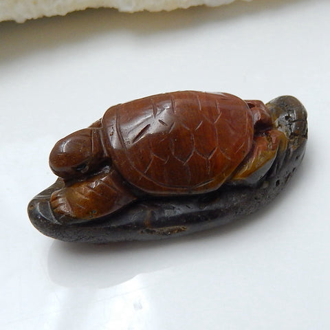 Handmade Warring States Red Agate Carved tortoise Cabochon, 42x19x15mm, 15.2g - MyGemGarden