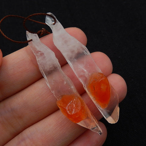 Nugget Agate And Quartz Glued Earrings Stone Pair, stone for earrings making, 47x9x11mm, 6.4g