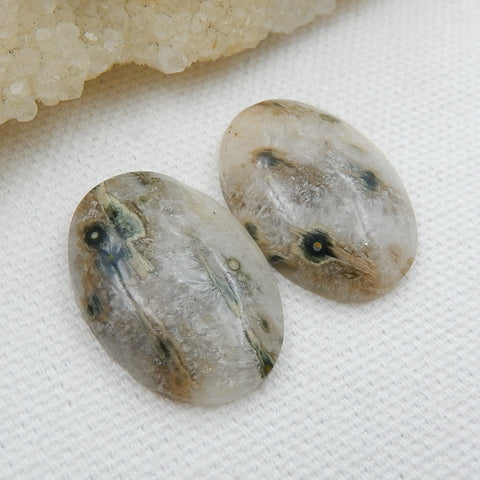 Natural Ocean Jasper Oval Gemstone Cabochon Pair, 25x18x5mm, 7.5g - MyGemGarden