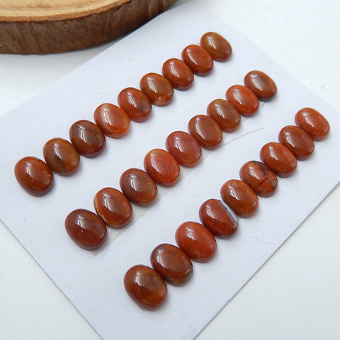 27 Pcs oval cut Wood Fossil Cabochons 8x6x3mm, 7.05g - MyGemGarden