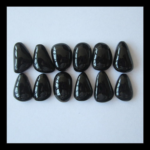 12 PCS Black Agate Cabochon 19x12x5mm,17x11x5mm,20.1g - MyGemGarden