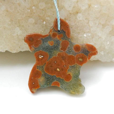 Carved Ocean Jasper Gemstone Starfish Pendant Stone, 33x7mm, 7.4g - MyGemGarden