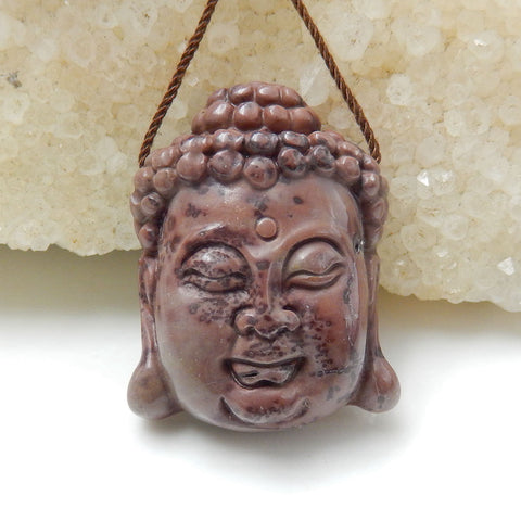 Carved Chohua Jasper Gemstone Buddha Head Pendant Stone, 31x24x11mm, 12.1g - MyGemGarden