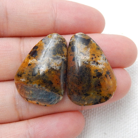 Natural petrified wood opal Gemstone Cabochon Pair, 26x18x5mm, 7.3g - MyGemGarden