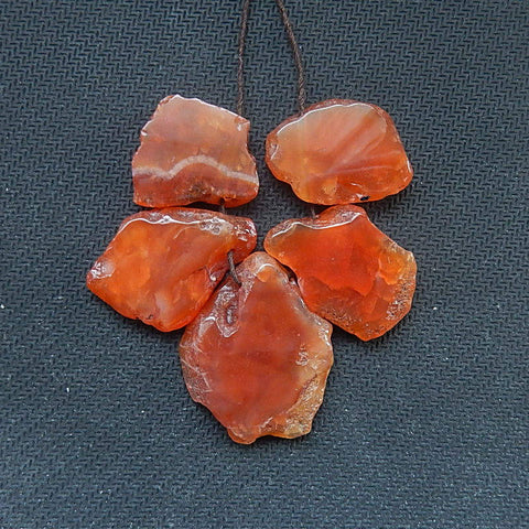 5 Pcs Natural Nugget Red Agate Gemstone Pendant Beads, 38x31x6mm, 25x22x7mm, 25x19x8mm, 43.4g - MyGemGarden