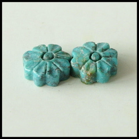 Carved Turquoise Flower Gemstone Cabochon Pair 8x4mm,0.81g - MyGemGarden