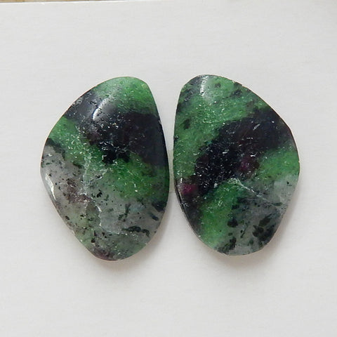 Natural Ruby And Zoisite Gemstone Cabochon Pair, 18x12x4mm, 3.1g - MyGemGarden