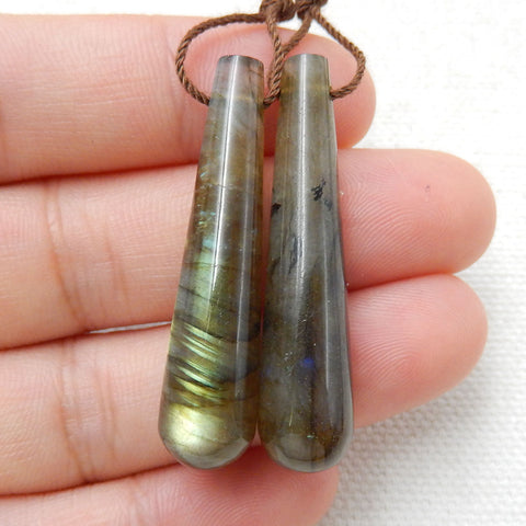 Labradorite Earrings Pair, stone for Earrings making, 38x9mm, 8.3g - MyGemGarden