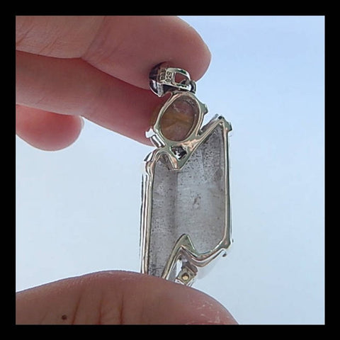 New Design, Handmade Jewelry Silver 925 Nugget Quartz And Gold Rutilated Quartz Necklace Pendant, 37x16x13mm, 13.2g(f0810) - MyGemGarden