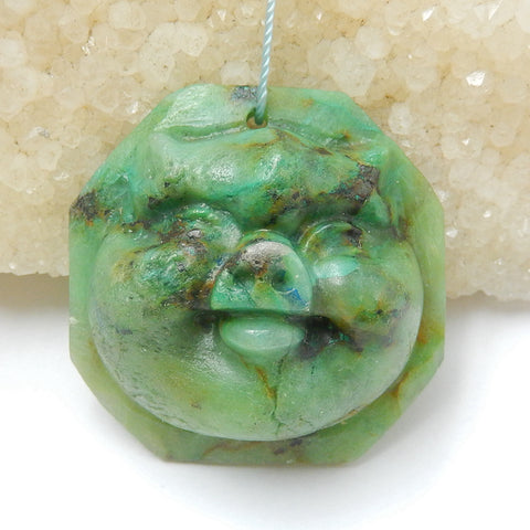 Carved Pig head Chrysocolla Gemstone Pendant, 37x27x18mm, 26.1g - MyGemGarden