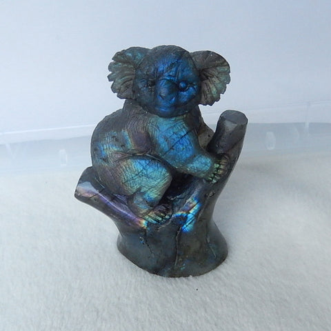 New Design Shining Labradorite Hand Carved Vivid Koala Gemstone Decoration, 74x41x21mm, 92.8g - MyGemGarden