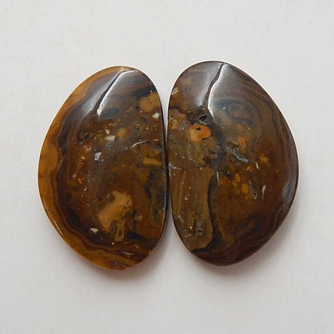 Natural Us Biggs Jasper Gemstone Cabochons pair, 21x13x5mm, 3.9g - MyGemGarden