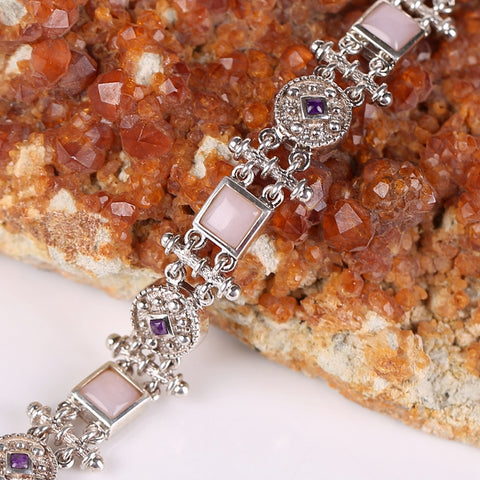 High-end customization!New Design Pink Opal and sugilite Sterling Silver 925 Handmade Bracelet, 6x4mm, 2x1mm, 26.5g - MyGemGarden