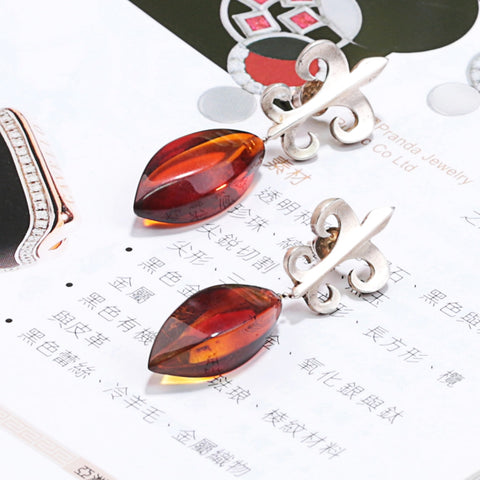 New Design Hot Sale 925 Silver with Natural Amber Gemstone Earrings 6.6g - MyGemGarden