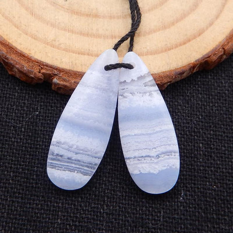 Blue Lace Agate Teardrop Earrings Stone Pair, stone for earrings making, 27x10x4mm, 3.4g