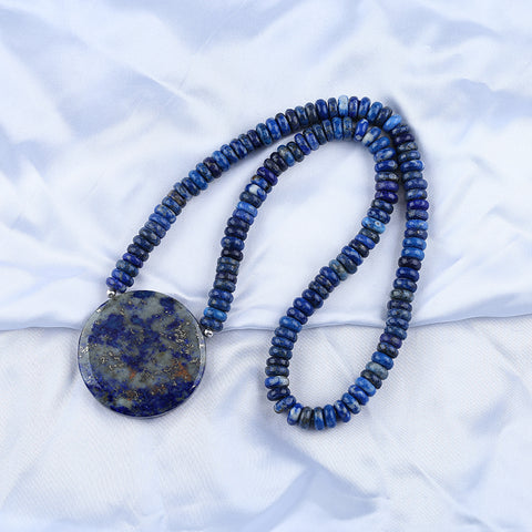 Natural Lapis Lazuli Gemstone Necklaces, Round Gemstone Pendant Necklace, 1 Strand, 24 inch, 150g