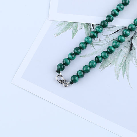 Malachite Gemstone Necklace, Jewelry Necklace, 7mm Malachite Round Beads, 1 Strand, 16 inch, 40g