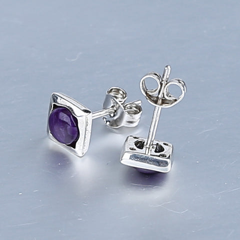 Natural Sugilite Gemstone Earrings with 925 Sterling Silver Accessories 14x7mm, 1.4g