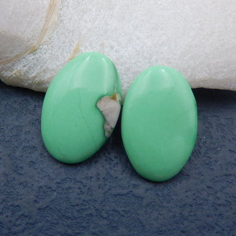 2 cabochons de pierres précieuses ovales à dos plat en variscite naturelle, 30 x 20 x 4 mm, 7,3 g.