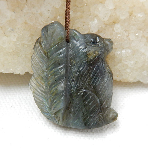 Hand Carved Labradorite Squirrel Pendant , 35x28x8mm, 12.4g - MyGemGarden