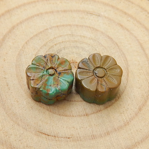 2 pcs Turquoise Carved Flowers Cabochon Pairs, 10x6mm, 2.2g - MyGemGarden